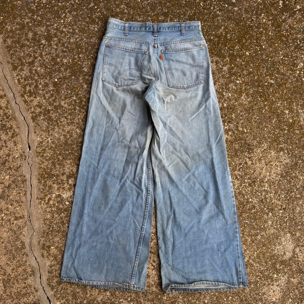 Vintage 1970s Levis 646 Orange Tab Bell Bottom Jeans Light Wash 31x31 Flare Leg